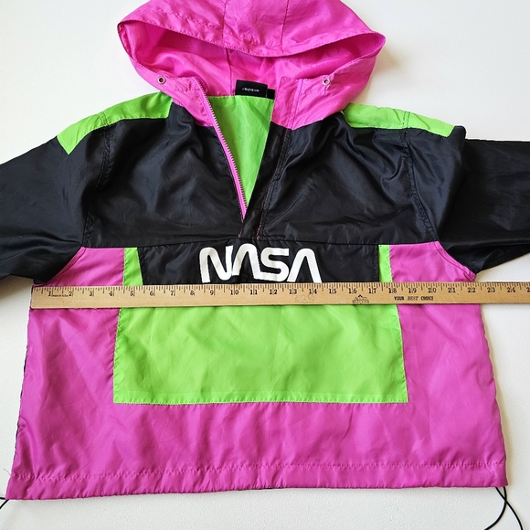 NASA Pink Green Neon Colorblock Windbreaker Pullover by Chemistry – Size L - Picture 14 of 16